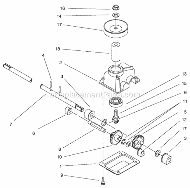 Gear Case Assembly Diagram and Parts List for 10323 9900001-9999999 - 1999 Lawn Boy Lawn Mower